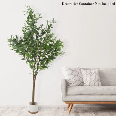 Artificial Olive Tree 6-Foot Potted Faux Plant With Fruit For Home Or Office Decoration - Natural Looking Polyester Leaves By Pure Garden - Image 3