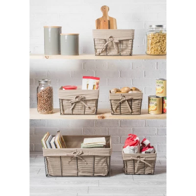 Design Imports Set Of 5 Vintage Gray Wire Liner Baskets Taupe - Image 3