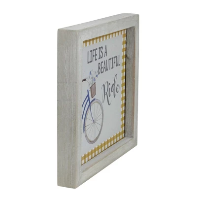 Northlight 7" Blue And White Vintage Bicycle "Life Is A Beautiful Ride" Plaid Accent Wall Decor