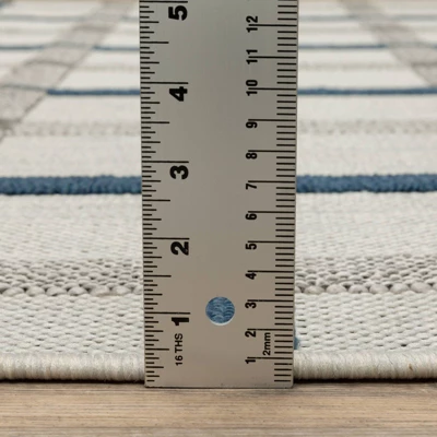Trinity Textured Plaid Patio Area Rug Beige/Blue - Captiv8e Designs - Image 9