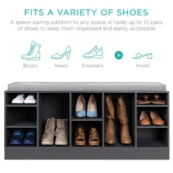 Best Choice Products 46in Shoe Storage Organization Rack Bench For Entryway, Bedroom W/ Padded Seat, 10 Cubbies - Gray
