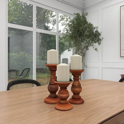 Set Of 3 Rustic Pillar Candle Holder - Olivia & May - Image 10