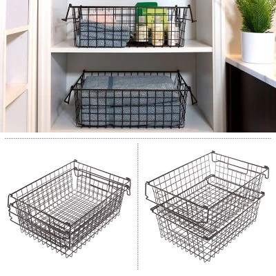 Set Of 2 Storage Bins - Basket Set For Toy, Kitchen, Closet, And Bathroom Storage - Large Shelf Organizers With Handles By Home-Complete (Brown) - Image 2