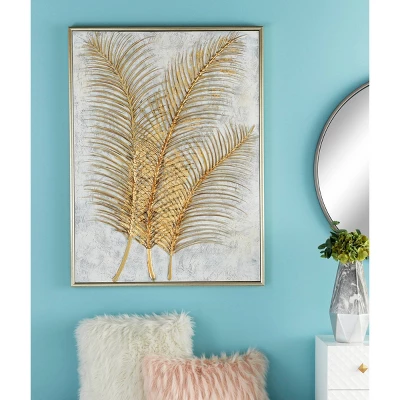 Canvas Leaf Framed Wall Art With Silver Frame Gold - CosmoLiving By Cosmopolitan - Image 2
