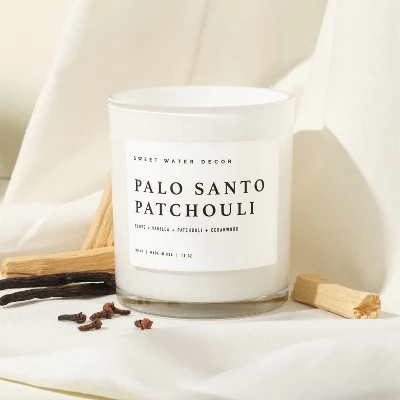 Sweet Water Decor Palo Santo Patchouli 11oz White Jar Soy Candle - Image 3