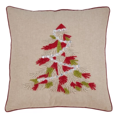 Saro Lifestyle Beaded Christmas Tree Decorative Pillow Cover - Image 2