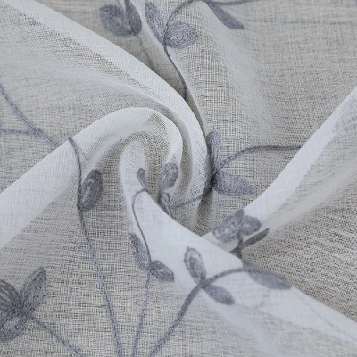 Trinity Sheer Curtains Leaves Embroidered Kitchen Curtains Rod Pocket Faux Linen Textured Window Treatments, Set Of 2 - Image 2