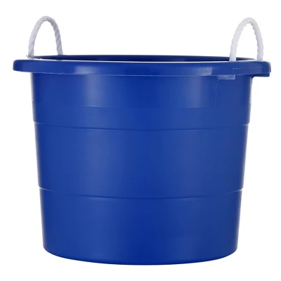 United Solutions 19 Gallon Large Durable Plastic Utility Tub With Strong Rope Handles For Indoor Or Outdoor Home Organization, Blue, 6 Pack