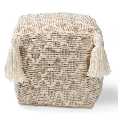 Noland Handwoven Moroccan Inspired Pouf Ottoman Natural/Ivory - Baxton Studio - Image 5