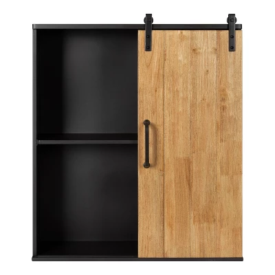 24" X 7.25" X 28" Samuels Decorative Wood And Metal Wall Cabinet Charcoal/Rustic Brown - Kate & Laurel All Things Decor - Image 2