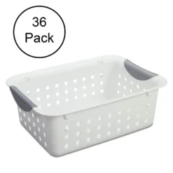 Sterilite White Small Ultra Basket Durable Plastic Storage Totes Bins For With Titanium Inserts For Home Organization