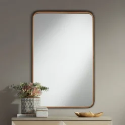 Uttermost Andi Rectangular Vanity Decorative Wall Mirror Modern Beveled Glass Gold Black Iron Frame 24" Wide For Bathroom Bedroom Home House Entryway