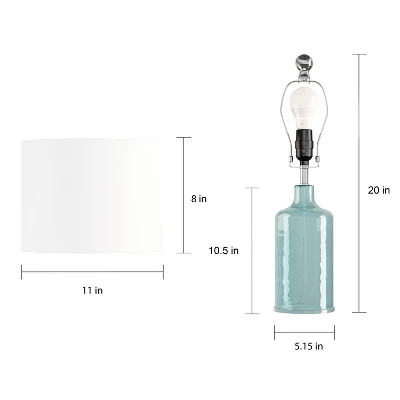 Glass Table Lamp - Accent LED Light With Clear Base And White Shade - Bedroom Lighting For Coastal, Nautical, And Cottage Style By Lavish Home (Blue) - Image 2