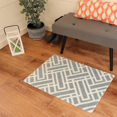 2'x3' ColorStar Deco Grid Door Mat Silver - Bungalow Flooring - Image 2