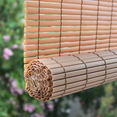 72" X 72" Outdoor Oval Vinyl Cord-Free PVC Rollup Blinds Woodgrain - Radiance