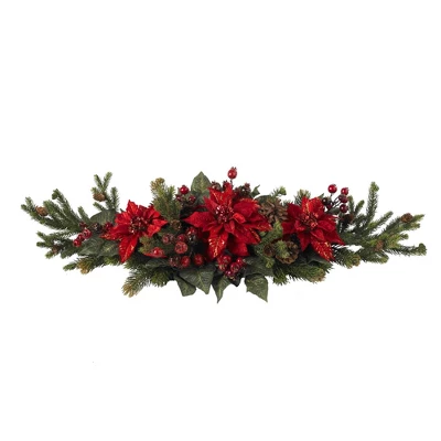 Poinsettia & Berry Centerpiece - Nearly Natural - Image 2