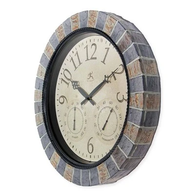 18.5" Inca II Faux Stone Outdoor Wall Clock Black - Infinity Instruments - Image 3