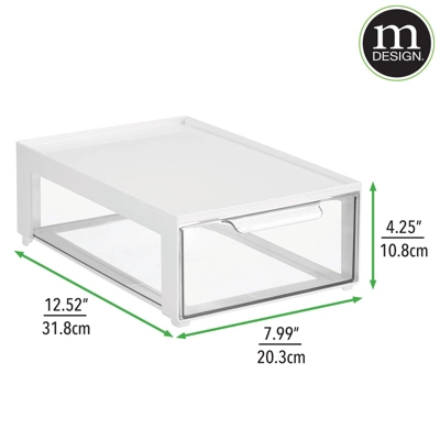 MDesign Plastic Stackable Office Storage Organizer With Drawer