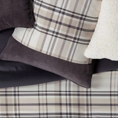 8pc Plaid With Corduroy Comforter Bedding Set Gray/Taupe - Threshold™ - Image 4