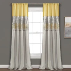 Home Boutique Night Sky Window Curtain Panel Single Yellow/Gray 42X84