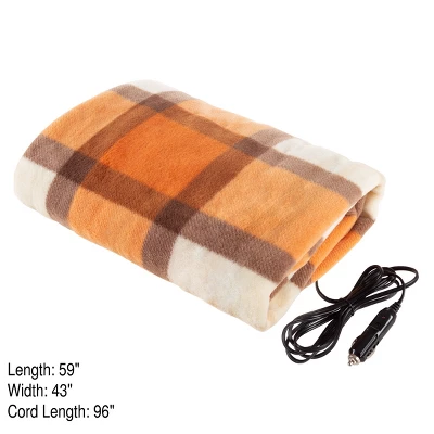 Fleming Supply 12V Electric Car Blanket - Orange Plaid