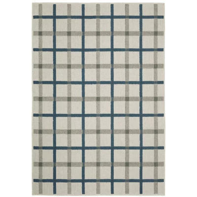 Trinity Textured Plaid Patio Area Rug Beige/Blue - Captiv8e Designs - Image 10