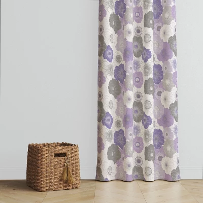 Bacati - Watercolor Floral Purple Gray Cotton Printed Single Window Curtain Panel - Image 2