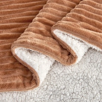 Ribbed Texture Reversible Taupe Throw Blanket - Great Bay Home - Image 3