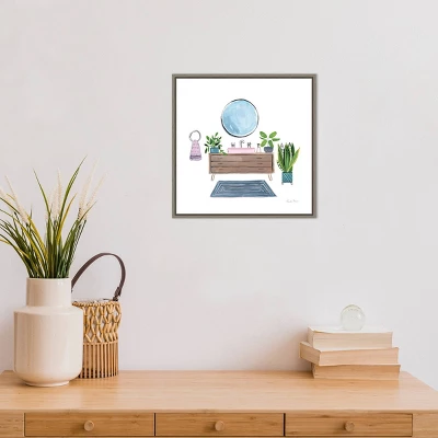 16" X 16" Bathroom I By Farida Zaman Framed Canvas Wall Art Green - Amanti Art - Image 3