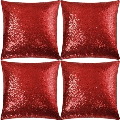 PiccoCasa Sequin Throw Pillow Covers Glitzy Shiny Sparkling Satin Solid Square Pillowcase 4 Pcs - Image 7