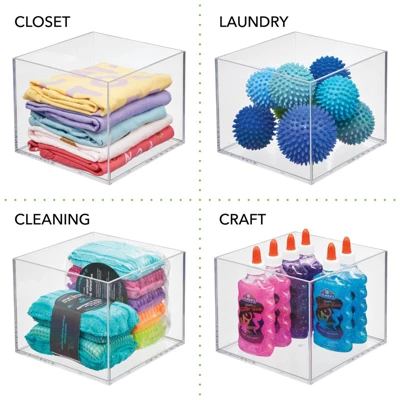 MDesign Plastic Storage Desk Organizer Bin For Home, Office - 3 Pack, Clear - Image 5