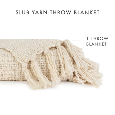Slub-Yarn Throw Blanket With Fringe Trim 50" X 60" - Becky Cameron - Image 7
