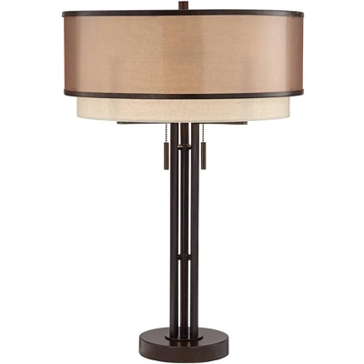 Franklin Iron Works Andes Modern Industrial Table Lamp 27 1/2" Tall Oil Rubbed Bronze Metal Stacked Double Fabric Drum Shade For Bedroom Living Room - Image 6
