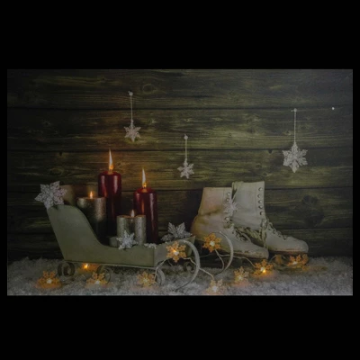 Northlight Large LED Lighted Candles, Ice Skates And Sleigh Christmas Canvas Wall Art 23.5" X 15.5" - Image 2