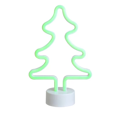 Northlight 11" Battery Operated Neon Style LED Christmas Tree Table Light - Green - Image 2