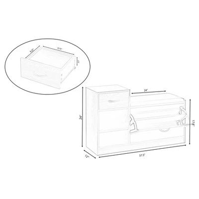 Basicwise Wooden Entryway Shoe Storage Bench With Cushion, Brown - Image 5