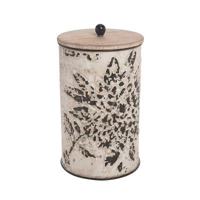 Set Of 3 Cream And Gray Floral Metal Decorative Storage Canisters - Foreside Home & Garden