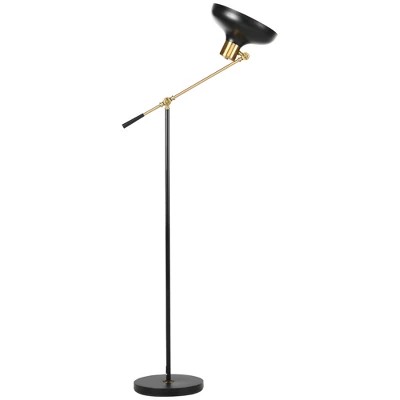 HOMCOM Adjustable Floor Lamps For Living Room, Standing Lamp For Bedroom With Balance Arm, Adjustable Head And Height, Black And Gold Lamp - Image 3