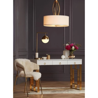 Possini Euro Design Luna Mid Century Desk Table Lamp 26 1/2" High Brass Metal With USB Charging Port Opal Glass Shade For Bedroom Living Room Bedside - Image 7