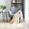 Slub-Yarn Throw Blanket With Fringe Trim 50" X 60" - Becky Cameron