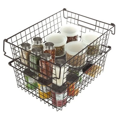 Set Of 2 Storage Bins - Basket Set For Toy, Kitchen, Closet, And Bathroom Storage - Large Shelf Organizers With Handles By Home-Complete (Brown) - Image 10