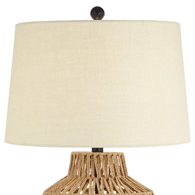 360 Lighting San Marcos Modern Coastal Table Lamp 27" Tall Natural Wicker Oatmeal Drum Shade For Bedroom Living Room Bedside Nightstand Office Kids - Image 3