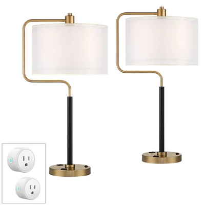 Possini Euro Design Carlyle Gold Black USB Desk Lamps Set Of 2 With Smart Socket