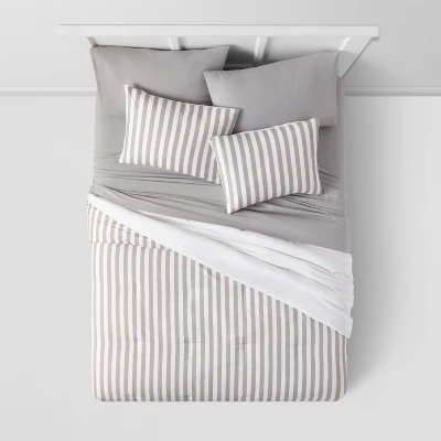 Stripe Microfiber Reversible Comforter & Sheet Set Gray - Room Essentials™ - Image 2