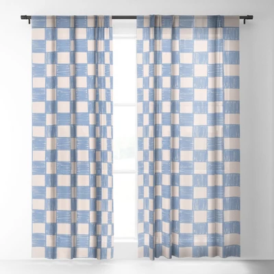 Schatzi Brown Alice Check Powder Single Panel Sheer Window Curtain - Deny Designs