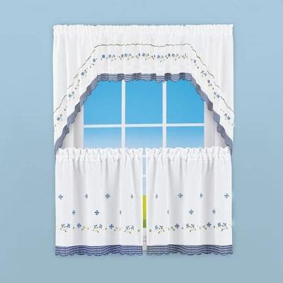 Collections Etc Embroidered Trim Rod Pocket Top Window Curtains - Image 2