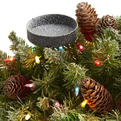 Nearly Natural 24-in Flocked Artificial Christmas Double Candelabrum With 35 Multicolored Lights And Pine Cones - Image 3