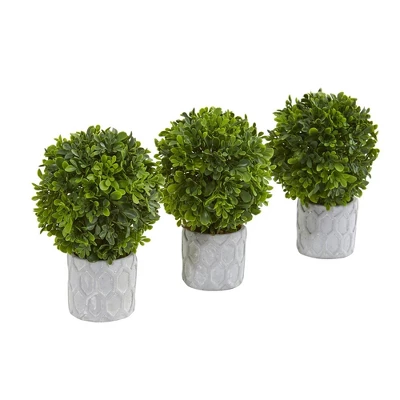 Nearly Natural 9” Boxwood Artificial Mini Topiary (Set Of 3)