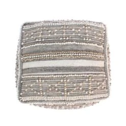 Bonita Large Contemporary Wool And Cotton Pouf Ottoman White/Beige - Christopher Knight Home