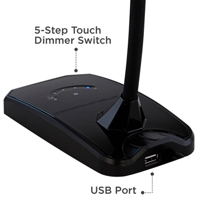 360 Lighting Ricky Modern Desk Lamp 13 3/4" High Black With USB Charging Port LED Gooseneck Touch On Off Dimmer For Bedroom Bedside Office House Desk - Image 4